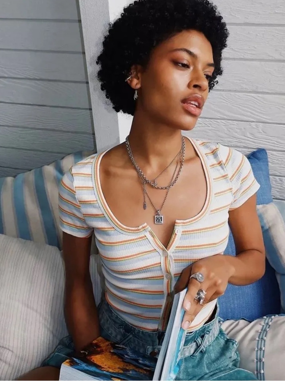 Urban Outfitters Susannah Button-Down Cropped Top